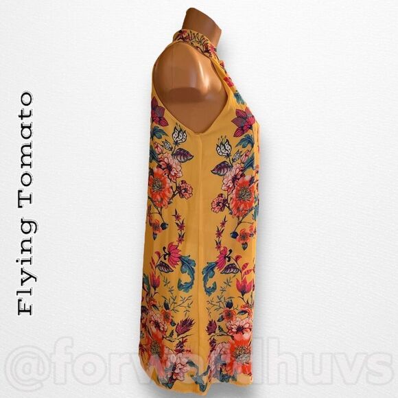 Flying Tomato Yellow Floral Halter Style Lined Mini Size Small - Picture 6 of 9